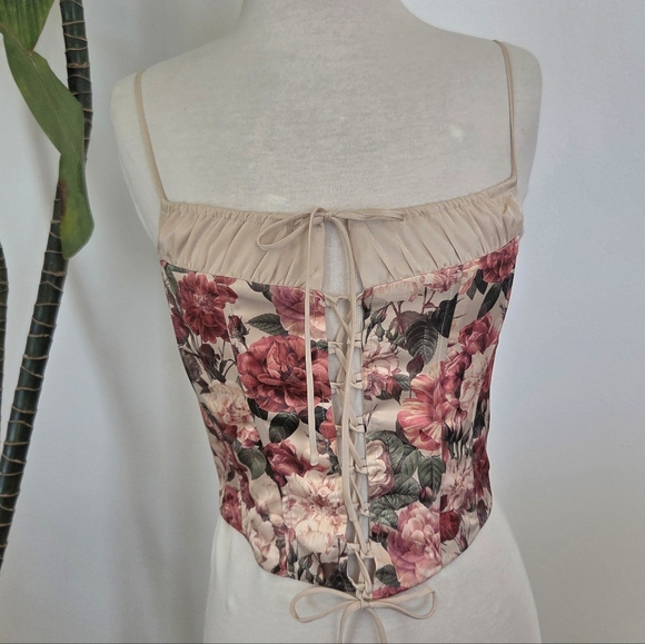 Cotton Candy LA Floral Lace-up Bustier Corset Crop Top Coquette Girl Milkmaid - Picture 5 of 16
